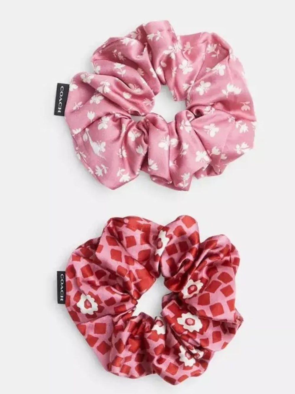 Coach CBO70 Silk-Blend Country Club Floral Print Hair Ties Pack (Pink/Red) - NWT - Picture 2 of 7